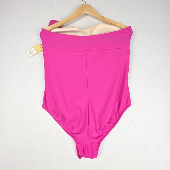 NWT Kona Sol Womens 1-piece Swimsuit Sz 17 Fushia Tummy Control Strapless Halter - Picture 10 of 13